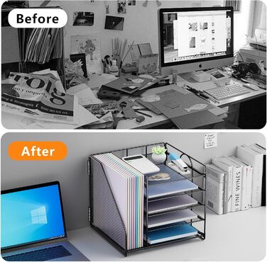 Органайзер для столу з тримачами для файлів, 5-рівневий органайзер для поштових скриньок, органайзер для робочого столу та місце для зберігання, сітчастий органайзер для столу та аксесуари для домашнього офісу, чорний, 5-рівневий - чорний