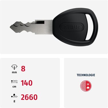 Ланцюговий замок ABUS Iven Chain 8210 велосипедний замок із загартованої сталі із синтетичним волокнистим покриттям рівень безпеки ABUS 10, чорний, 140 см, одинарний