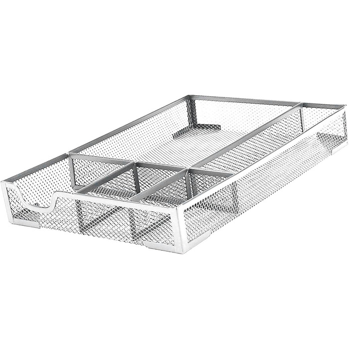 Органайзер для шухляд столу, металева сітка, органайзер для офісних шухляд з 5 відділеннями, коробка для зберігання на столі, для дому, шкільного приладдя, 31,9 x 21,6 см (сріблястий)