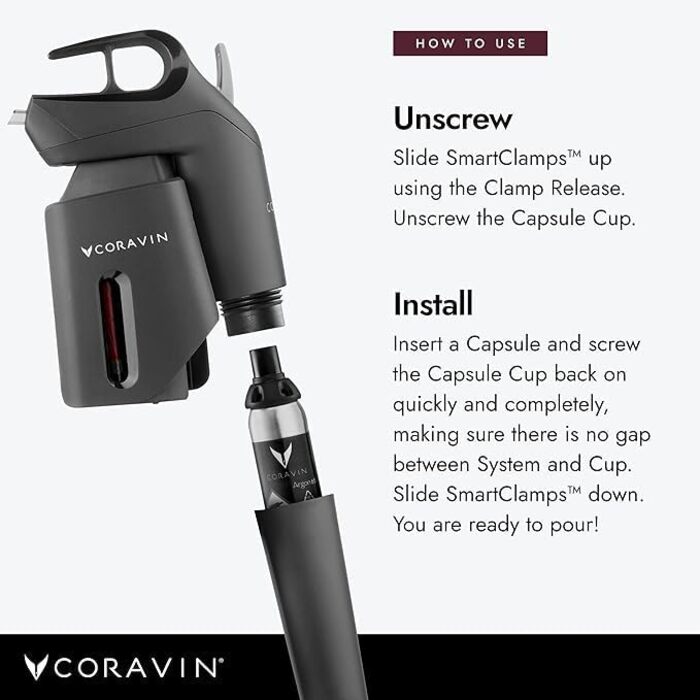 Капсули з нержавіючої сталі Coravin Argon Gas Для використання Система збереження вина Одна капсула консервує до 15 баночок - 6 упаковок 6 упаковок