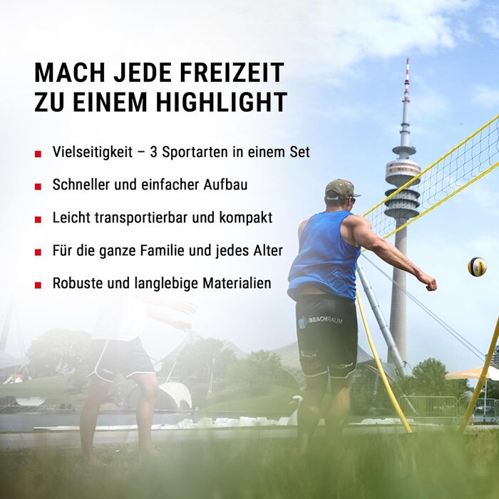 Універсальний спортивний комплект HAMMER 3 в 1: Сітки для волейболу, бадмінтону та тенісу (З футляром-підставкою, для дітей та дорослих, легке складання)