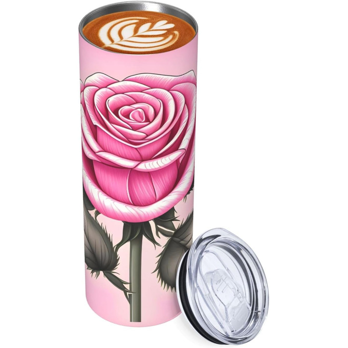 Кухоль з прямою трубочкою, красиві рожеві троянди, принт, дорожній кухоль, підходить для кемпінгу, офісу та дому, 590 мл