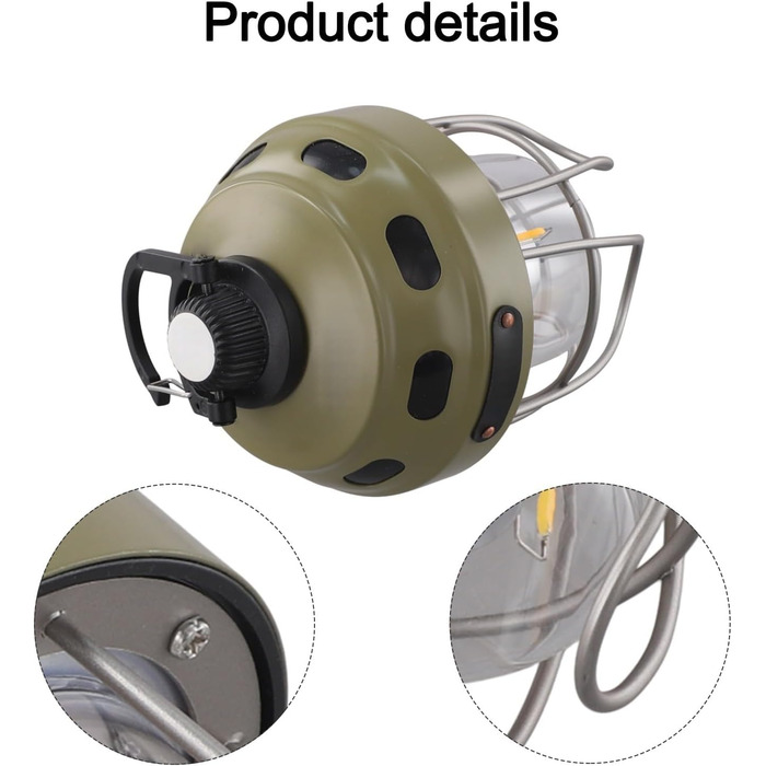 Акумуляторний кемпінговий ліхтар з акумулятором 2000 мАг, тепле/жовте світло, клас захисту IPX3, конструкція з алюмінію, сталі та ABS-пластику, для наметів та використання на свіжому повітрі (зелений)