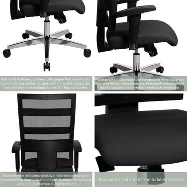 Ергономічне офісне крісло, стілець для роботи, включаючи регульовані по висоті підлокітники, сітчастий чохол, оббивна тканина, чорний колір. Чорний/чорний із чорною сітчастою спинкою.