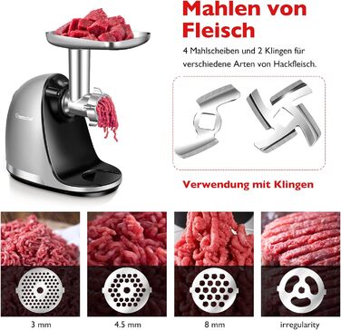 Аксесуари для м'ясорубки AMZCHEF для повільної соковижималки ZM1501 & GM3001 - ZM1501 Аксесуари - GM3001 Аксесуари - Без машини, в комплекті лише аксесуари - 3 леза, 4 ріжучі диски, 3 куточки для начинки ковбаси