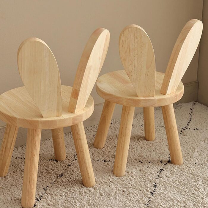 Дитячий стілець Inscrip дерев'яний, дитячий стілець зі спинкою зайчикові вушка, пуф для дітей, табурет для перевзування, маленький