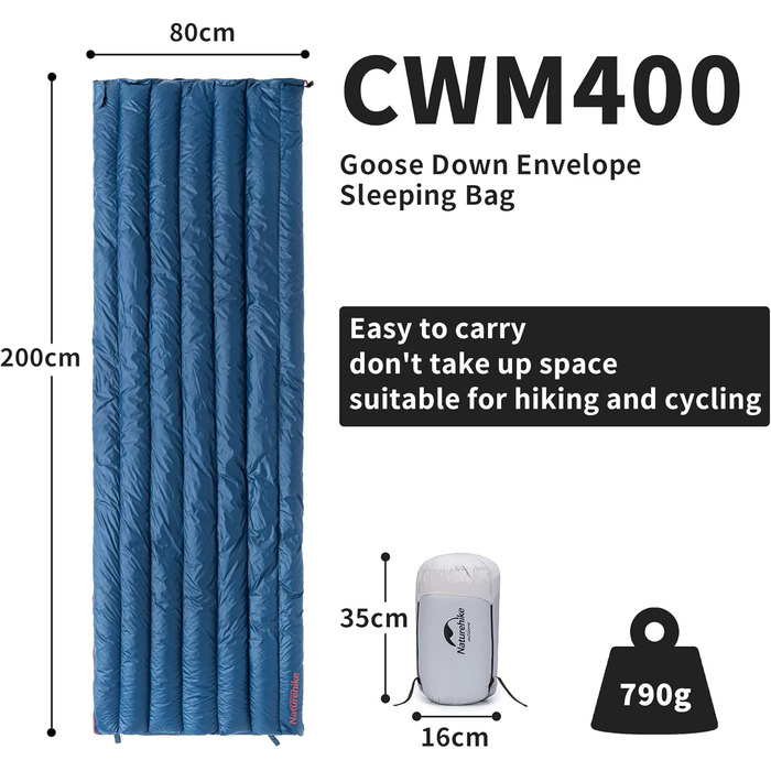 Натурхиковий пуховий спальний мішок, ультралегкий, компактний портативний, конверт 650 FP, зимовий спальний мішок на 3-4 сезони з невеликим розміром упаковки для кемпінгу на свіжому повітрі, CWM400-темно-синій (6)