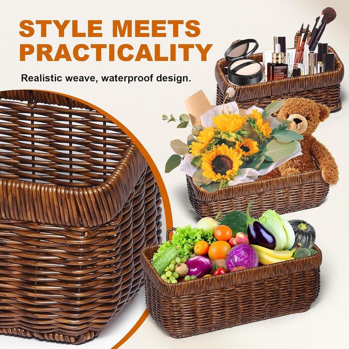 Підвісні кошики для кухні, настінні кошики для зберігання, декоративні кошики для квітів у ретро-стилі, кошики для фруктів, організація зберігання овочів, контейнери для зберігання без кришок (коричневі - великі) коричневі 2 шт. (великі), 2