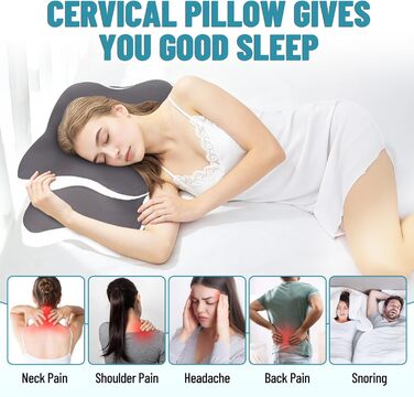 Подушка для шиї, ортопедична подушка для підтримки шиї від болю в шиї та плечах, ергономічна подушка для сну на боці, спині та животі, з охолодженням, чохол, який можна прати