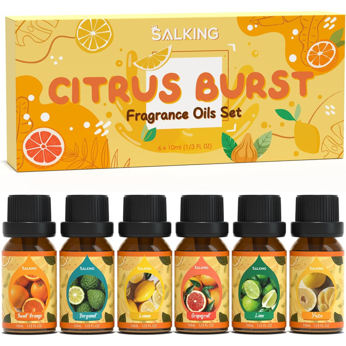 Набір ароматичних масел SALKING Citrus Fragrance Oil, Aromatherapy, 6x10 мл Arancia dolce, Bergamotto, Limone, Pompelmo, Lime, Yuzu - Citrus