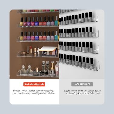 Настінна полиця для лаків для нігтів 61 см, прозора, зі знімною кришкою, набір з 6 шт. , акриловий настінний органайзер, полиці для зберігання лаків для нігтів на 150 пляшечок (60 см), прозора, 61 см