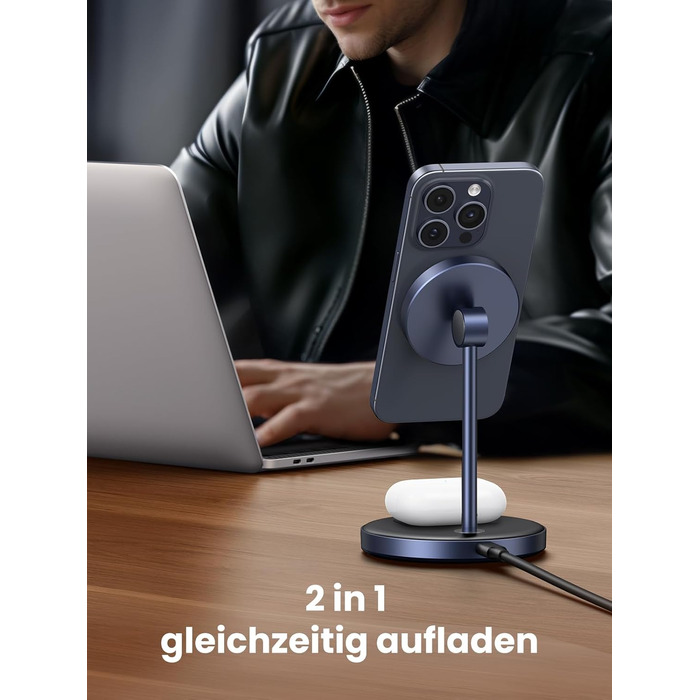 Зарядна станція UGREEN MagFlow 2 в 1 для iPhone сумісна з зарядним пристроєм Magsafe Бездротовий зарядний пристрій для iPhone 16/1