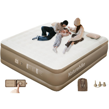 Надувний матрац Naturehike для 3 осіб, що самонадувається, з насосом на батарейках - надувне ліжко для гостей 200x180x45 см для кемпінгу та дому, легкий, зручний та швидко надувається, коричневий/3 особи/45 см
