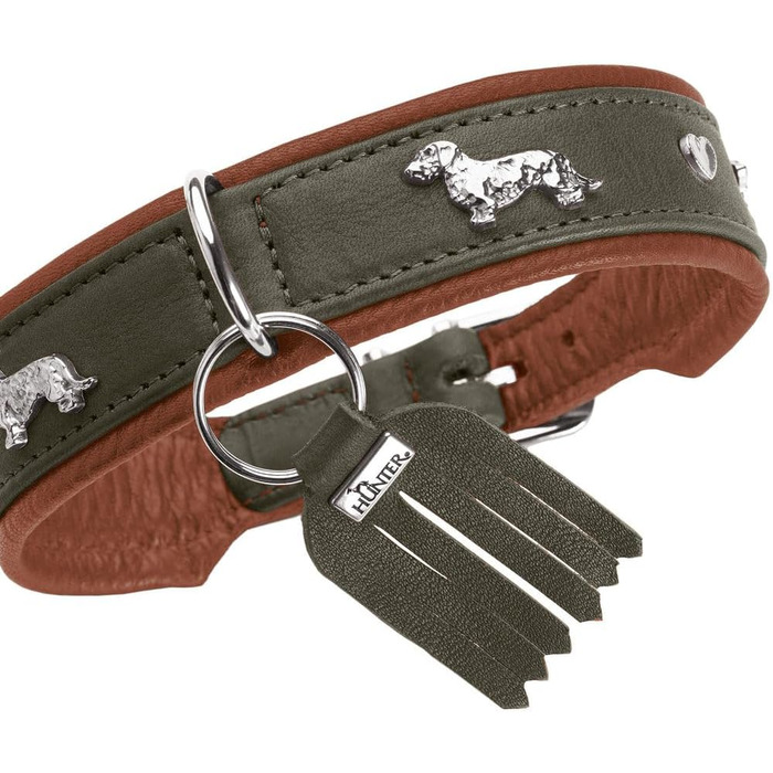 Нашийник для такси Мюнхен, колір коньяк/чорний, шкіра, вишукані декоративні елементи для такс, м'який та міцний, не пошкоджує шерсть, розкішний, екологічно виготовлений, стійкий, вироблено в Німеччині, розмір 32 коньяк/чорний 32