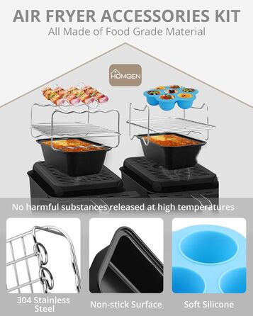 Аксесуари для фритюрниці HOMGEN 6 шт. Аксесуари для фритюрниці Двокамерна фритюрниця Аксесуари для Ninja Foodi AF400EU AF300EU 8-9.5 л Решітка для приготування їжі, папір для випічки тощо