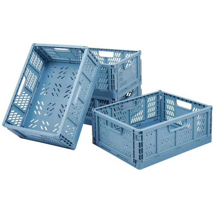 Складані пластикові коробки для зберігання Gunolye з 4 предметів, міцні, складані пластикові кошики, штабелювані пластикові транспортні коробки, спальня, офіс, 34 x 26 синього кольору