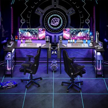 Г-подібний стіл BEXEVUE ігровий стіл 100x70 см з відділеннями для зберігання, двосторонній кутовий стіл для ПК, комп&39ютерний стіл, кутовий ігровий стіл для навчання, роботи, дому, спальні, чорний 100 x 70 см