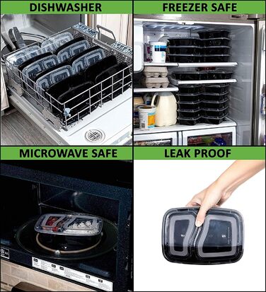 Контейнерів для харчування з кришками, 1000 мл, багаторазові, без BPA. Герметичні ланч-бокси та контейнери для зберігання їжі, придатні для мікрохвильової печі та морозильної камери., 12