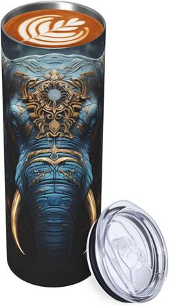 Кухоль з прямою трубочкою, дизайн моторошний слон, принт, дорожній кухоль, підходить для кемпінгу, офісу та дому, 590 мл