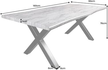 Обідній стіл Riess Ambiente Industrial WILD - 160 см - сірий лаймований чорний - дизайн дикого дуба - з натуральним краєм X-подібний стіл для конференцій 160 см