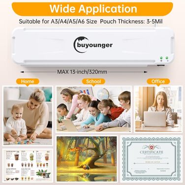 Ламінатор A3, ламінатор з 30 пакетами для ламінування A3/A4/A5/A6, комплект 6 гарячих та холодних ламінаторів з різаком для паперу та закруглювачем кутів для використання вдома, в офісі, школі та ресторані, колір слонової кістки A3