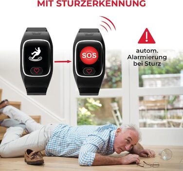 Годинник James B8 для екстрених випадків та безпеки для людей похилого віку GPS, виявлення падіння, кнопка SOS, монітор серцевого ритму, функції для здоров&39я, сімейний додаток, гучний будильник чорний/білий вкл. SIM-картку та 2 місяці безкоштовного тари