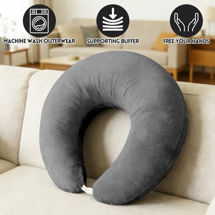 Ігрова та читацька подушка LOMUG, подушка для читання для сидіння на ліжку/дивані/підлозі, подушка для підтримки рук, U-подібна подушка/в&39язана гачком подушка та ергономічна ігрова подушка, геймерська подушка темно-сірого кольору