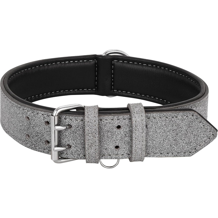 Нашийник для собак Riparo K-9, м'який, з натуральної шкіри, регульований, міцний (XL ширина 4,5 см для обхвату шиї 53,4-63,5 см, сірий/білі нитки) XL Сірий/Білі нитки