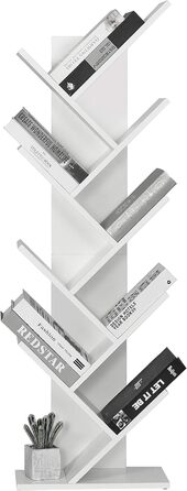 Книжкова полиця Mondeer Tree, 8-рівневі дерев&39яні окремостоячі полиці для компакт-дисків та журналів у вітальні або домашньому офісі, біла, 40 x 127 x 20 см