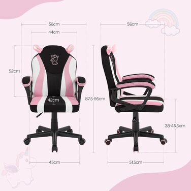 Ігрове крісло WOLTU для дітей, ергономічне дитяче робоче крісло зі спинкою та підлокітниками, для дитячих кімнат, з універсальними колесами та колесами з обважнювачами, сітчаста тканина, рожевий