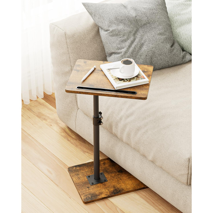 С-подібний журнальний столик, обертовий на 360, невеликий, регульований по висоті диванний столик, 40x30x(45-81) см, дерев&39яний журнальний столик/столик для ноутбука для спальні, вітальні, офісу (колір рустик-коричневий)