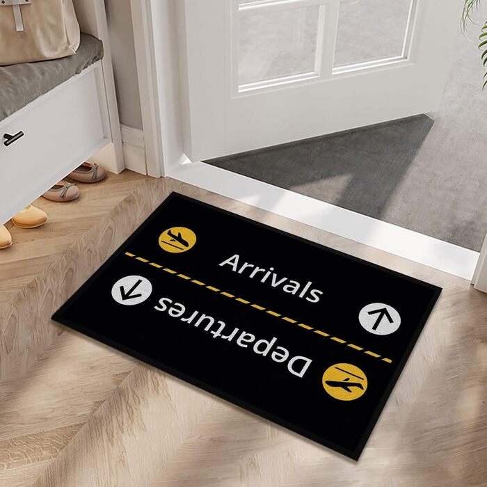 Забавний килимок для дверей з написом - Аеропорт - Прибуття/Виліт - Аеропортовий стиль IV - Нековзний та миється - 60x40 см, 3