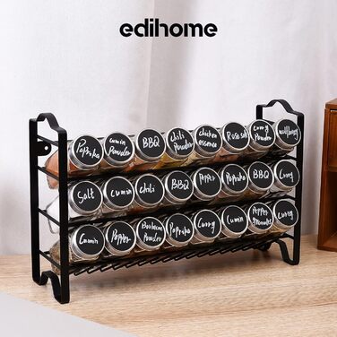 Підставка для спецій, 24 банки для спецій, 3-рівневий органайзер з металевим каркасом, з етикетками, індивідуальними кришками та дозаторами (Модель 2)