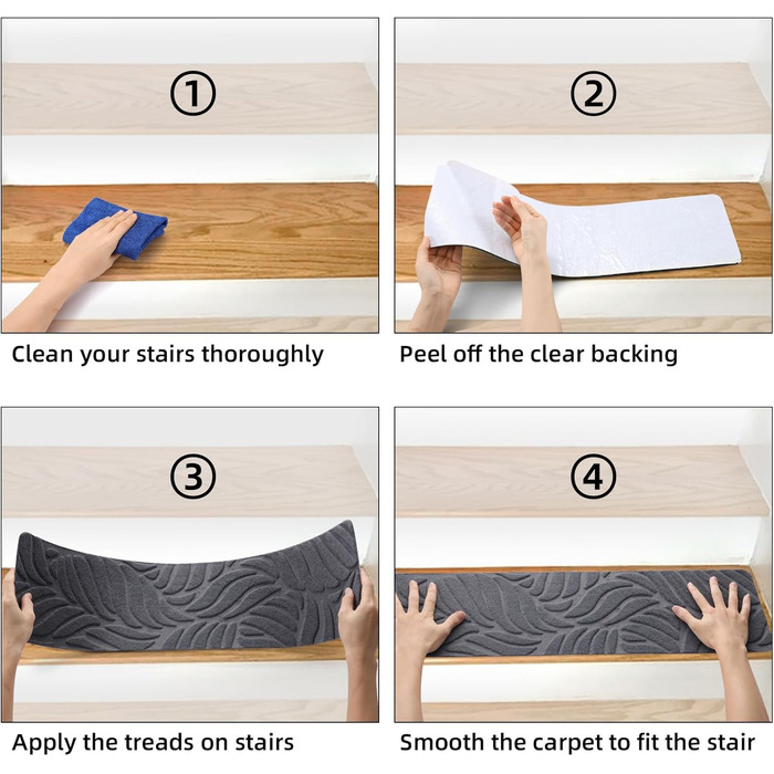 Килимки для сходів 65x20 см, протиковзкий килимок, самоклеючий, прямокутний, килимки для сходів для приміщень, 15 шт. для сходів, кухні, спальні, килимки для сходів для дітей, людей похилого віку, собак (сірий)