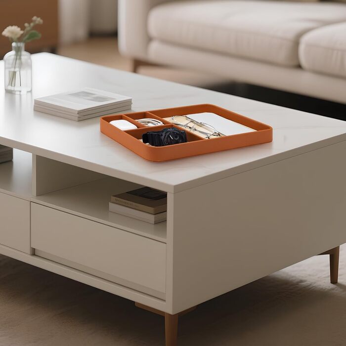 Чоловічий органайзер для столу, 4 відділення, високоякісна штучна шкіра, лоток для всіх тумбочок, тумбочки біля ліжка, кешбек для ключів, годинника, телефону, ювелірних виробів, EDC, коричневий