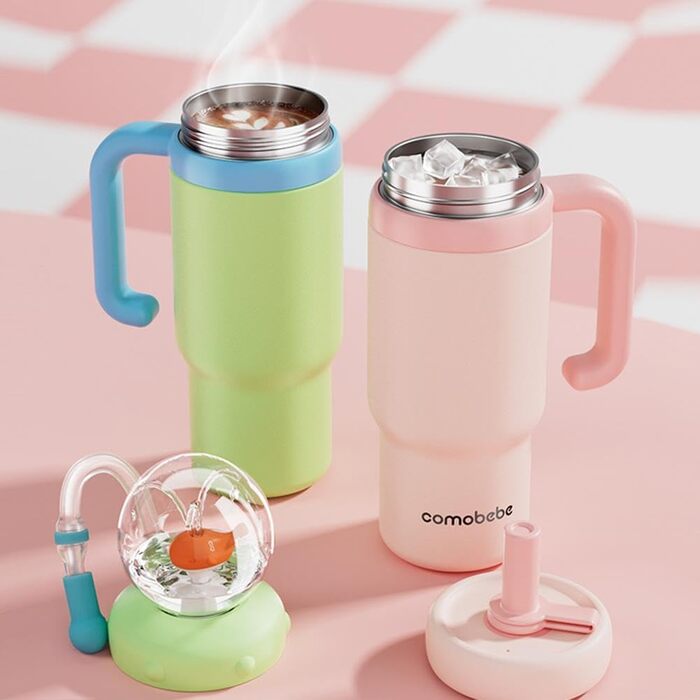 Стаканчик з нержавіючої сталі для фонтану &quotкит&quot з ручкою, 710 мл - Дві кришки, герметичний, можна мити в посудомийній машині, милий та ідеально підходить для дітей, підлітків та дорослих. Чашка для пиття у формі кита з бризками кита (рожевий) 24 у