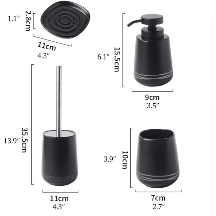 Дозатор для мила, чорний дозатор для мила, керамічний дозатор для лосьйону, набір аксесуарів для декору ванної кімнати з 4-х частин, простий дизайн, тумблерний насос для дозатора мила, аксесуари для ванної кімнати (тумблер)