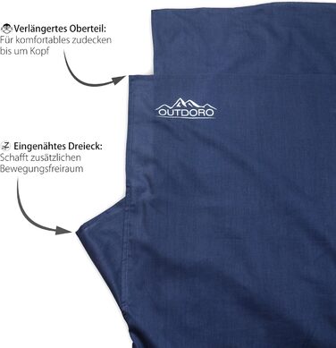 Спальний мішок Outdoro Hut, надлегкий дорожній спальний мішок - лише 350 г, виготовлений з чистої бавовни з кишенею для подушки - тонкий та компактний - підкладка, дорожнє простирадло синього кольору