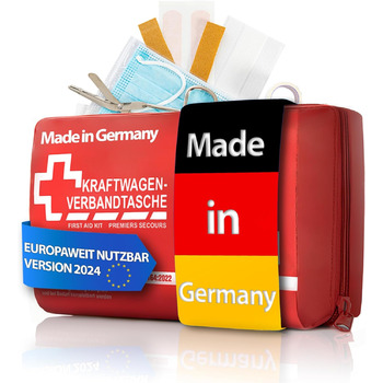 Аптечка BigDean ЗРОБЛЕНА В НІМЕЧЧИНІ червоного кольору - Аптечка першої допомоги згідно DIN 131642022 - Аптечка для автомобіля мож