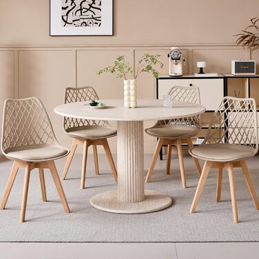 Круглий обідній стіл з циліндричними ніжками, під мармур, сучасний мінімалістичний обідній стіл для вітальні або кухні, 115 x 115 x 75 см Жовтий травертин