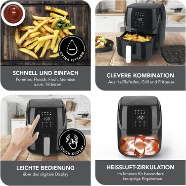 Фритюрниця MAXXMEE Digital 3L Комбінація - конвекційна піч, гриль і фритюрниця 8 Збережені програми та функція таймера Смаження, гриль, запікання, розморожування, нагрівання та підтримання тепла 1300 Вт 3 л