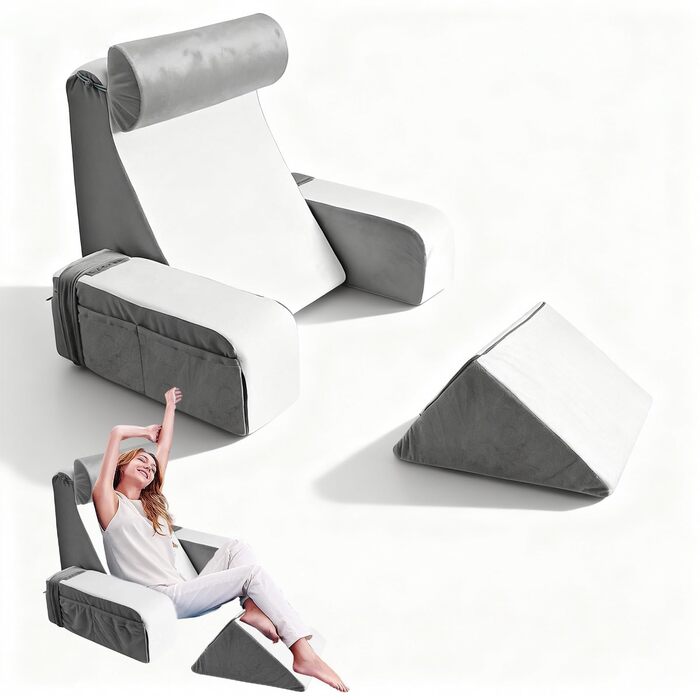 Подушка для читання зі знімним потиличним валиком та підлокітником, зручна та легка спинка для ліжка та дивана, спинка для дорослих, спинка з піни з ефектом пам&39яті для читання, перегляду телевізора та відеоігор