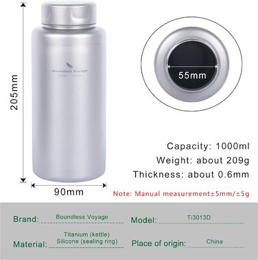 Безмежна подорож Одношарова титанова пляшка для води Пляшка для води Sport 1000 мл Титанова герметична спортивна пляшка Титанова ї