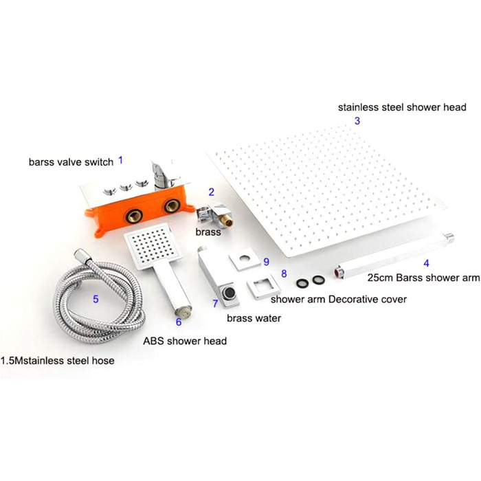 Душова система з керуванням розумною кнопкою, квадратний тристоронній душовий набір, настінна прихована душова лійка з ручним душем і латунний змішувач для ванни, хром, 8 дюймів, XUTNZA