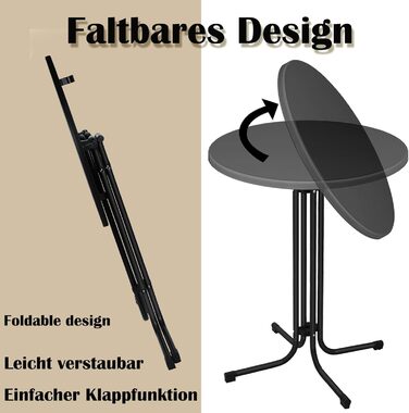 Складаний стоячий стіл, стіл для бістро, Ø 80 см, круглий, садовий стіл для приміщень/вулиці, стіл для вечірок для заходів, барів, клубів або ресторанів (чорний)