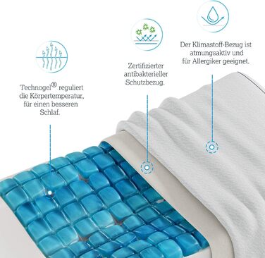 Ортопедична подушка для шиї Technogel Anatomic Curve запатентована, не містить шкідливих речовин та сертифікована гелева подушка для шийного відділу хребта для сну на спині та боці, включаючи наволочку 66x40x0,7 см, висота 7 см