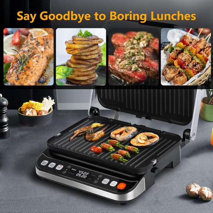 Контактний гриль Taylor Swoden 2000 Вт, бутербродниця на 4 скибочки, двосторонні знімні пластини з антипригарним покриттям, незалежний контроль температури, відкриття на 180, сенсорний світлодіодний екран, знімний піддон для крапель
