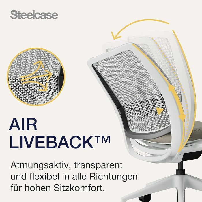 Ергономічне офісне крісло Steelcase серії 2 з поперековою опорою LiveBack та підлокітниками 4D Truffle, 72 x 64 x 101 Truffle Modern