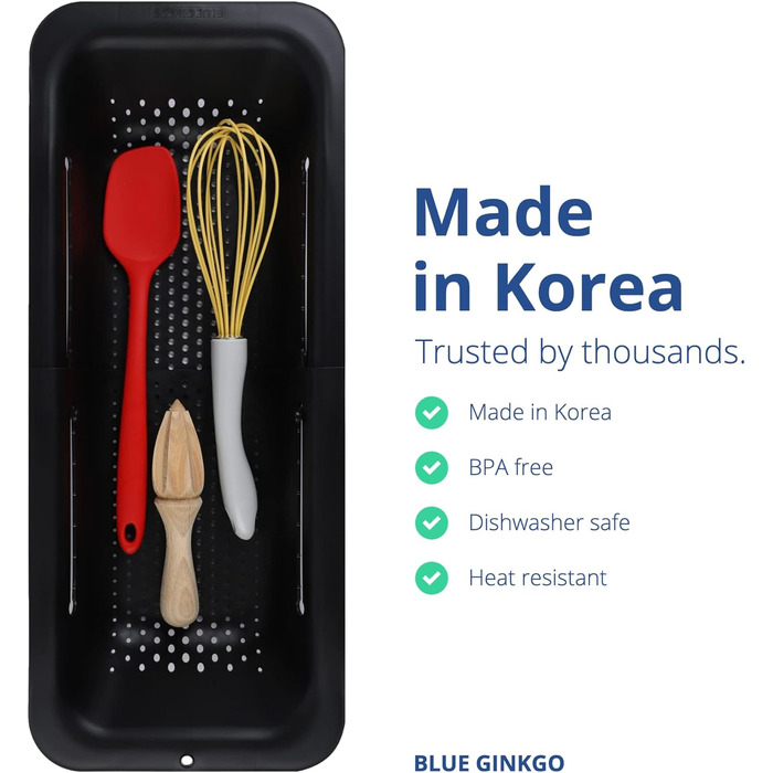 Кошик для сита BLUE GINKGO над раковиною миття овочів та фруктів, злив вареної локшини висувна шухляда кухонне приладдя (20 Вт x 3