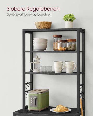 Кухонна полиця VASAGLE, окремостояча полиця, полиця для мікрохвильової печі, 6 полиць, 6 гачків, сталева рама, промисловий дизайн, 40 x 60 x 167 см, антрацитово-сірий - чорний KKS024B22 60B см антрацитово-сірий чорний